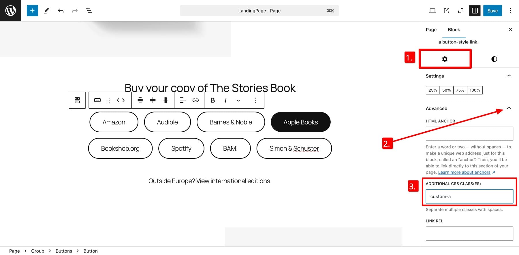 assigning a CSS class to a button element