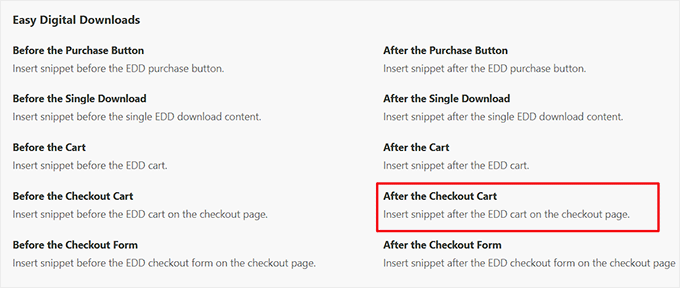 Choose After the checkout cart as location