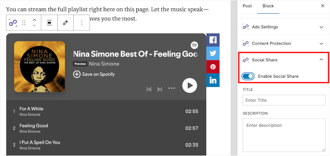 EmbedPress' social share setting