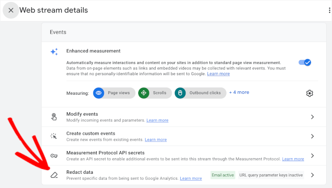 Redact data menu