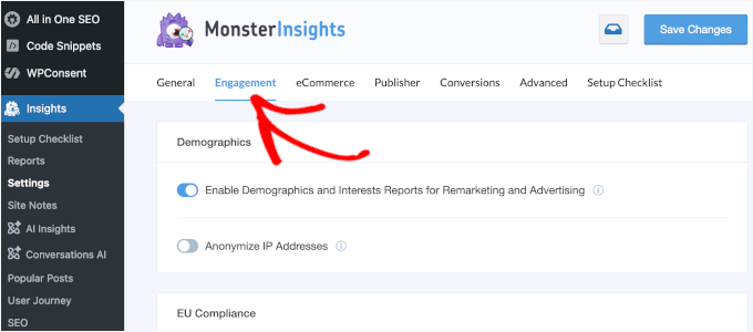 The Engagement tab