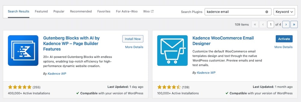 Screenshot of the WordPress plugin installer interface.