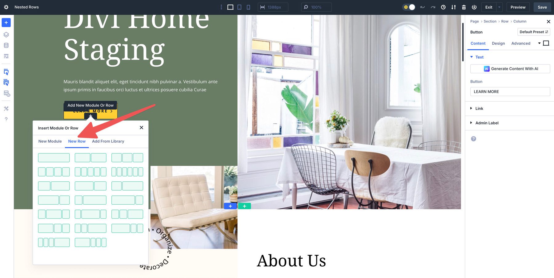 new row tab Divi 5