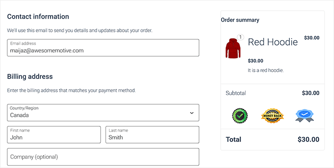 Preview of trust badges in WooCommerce