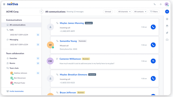 The Nextiva dashboard