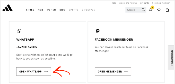 An example of an online business that uses WhatsApp chat