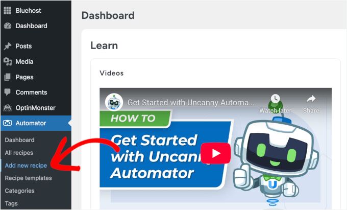 Add new recipe in Automator