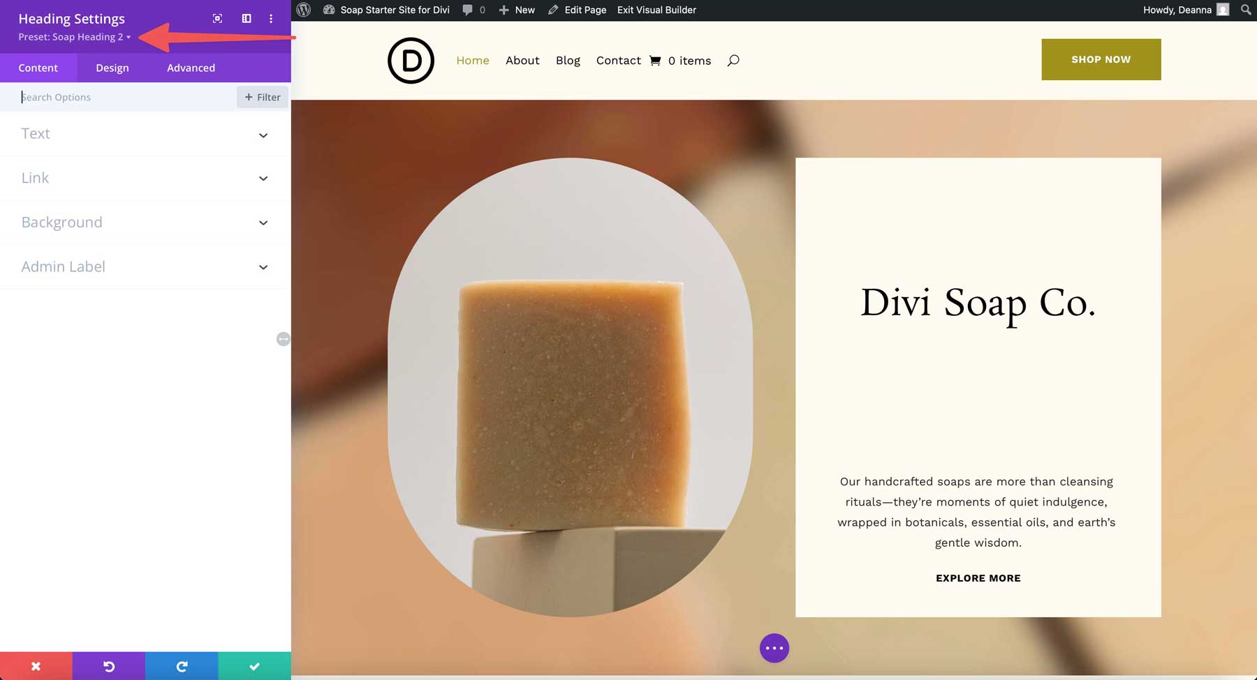 Soap starter site for Divi