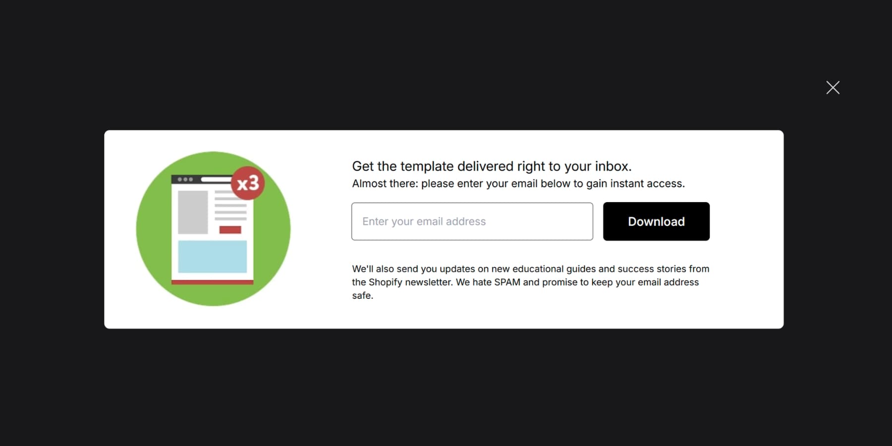 A screenshot of gated content popup on Shopify's website
