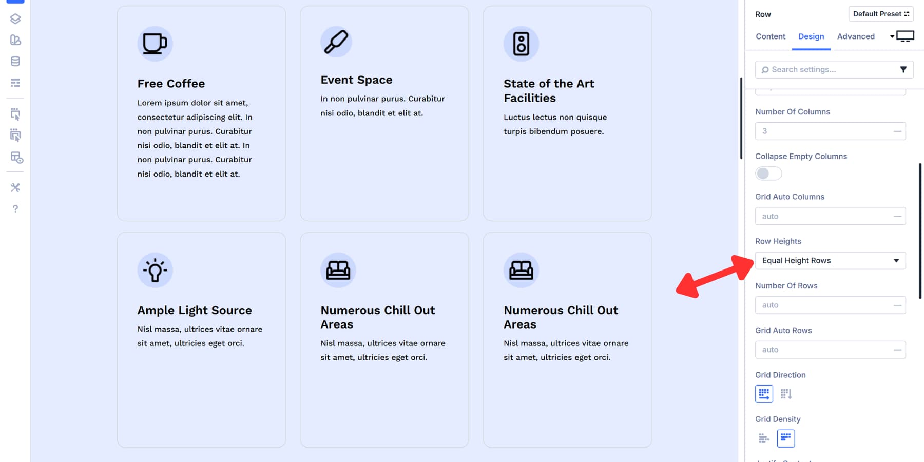 A screenshot of how equal height rows work in Divi 5