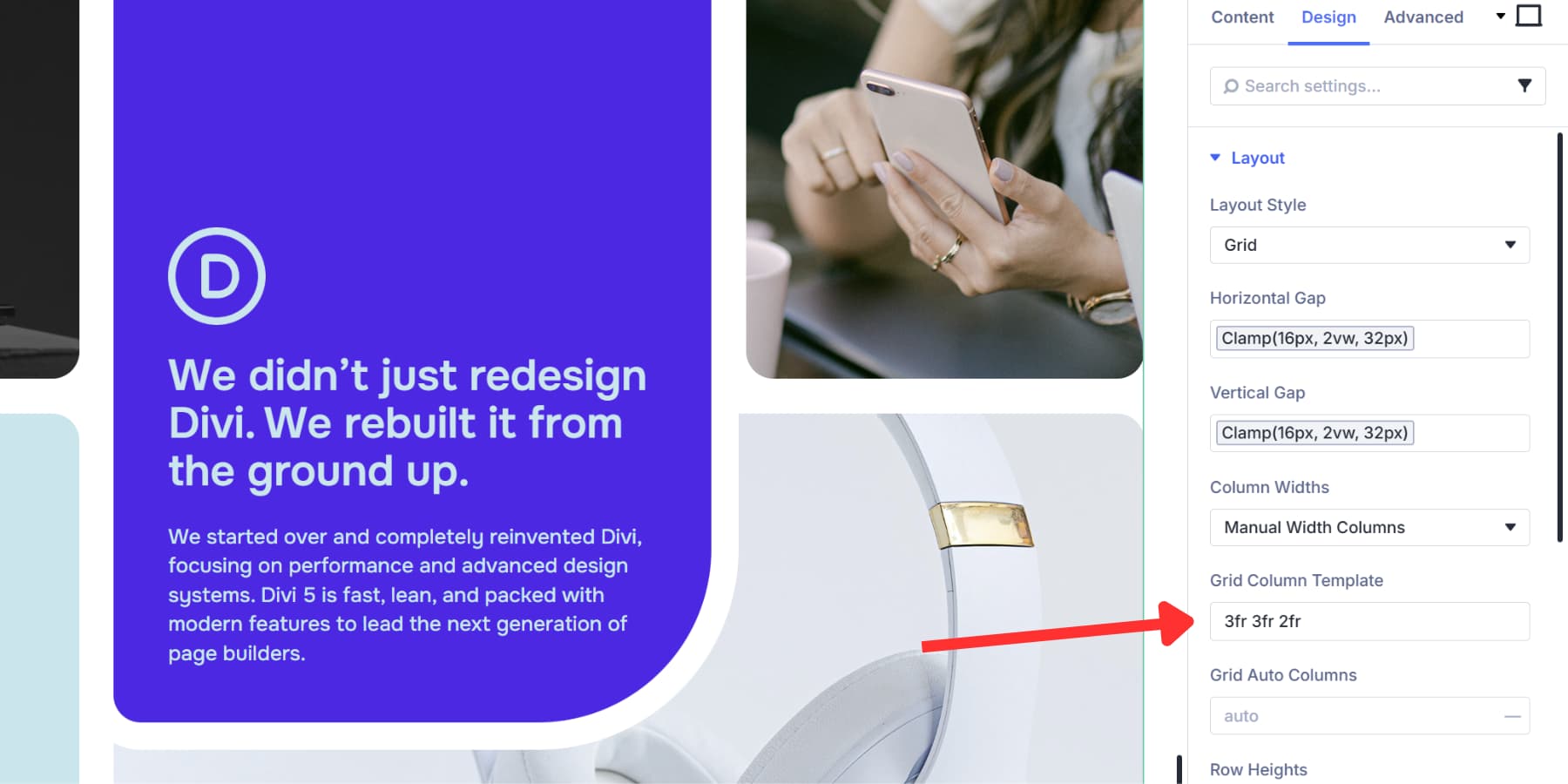 A screenshot of manual width columns that support frs