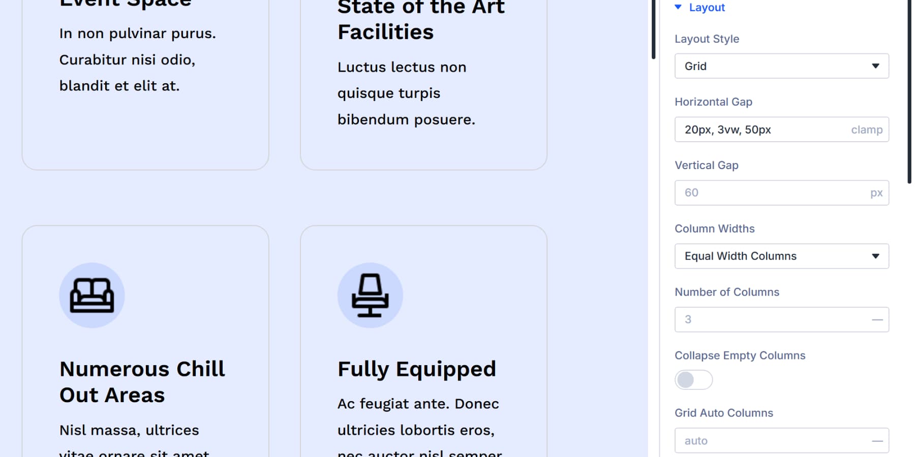 A screenshot of the horizontal gap option with advanced units such as clamps being used