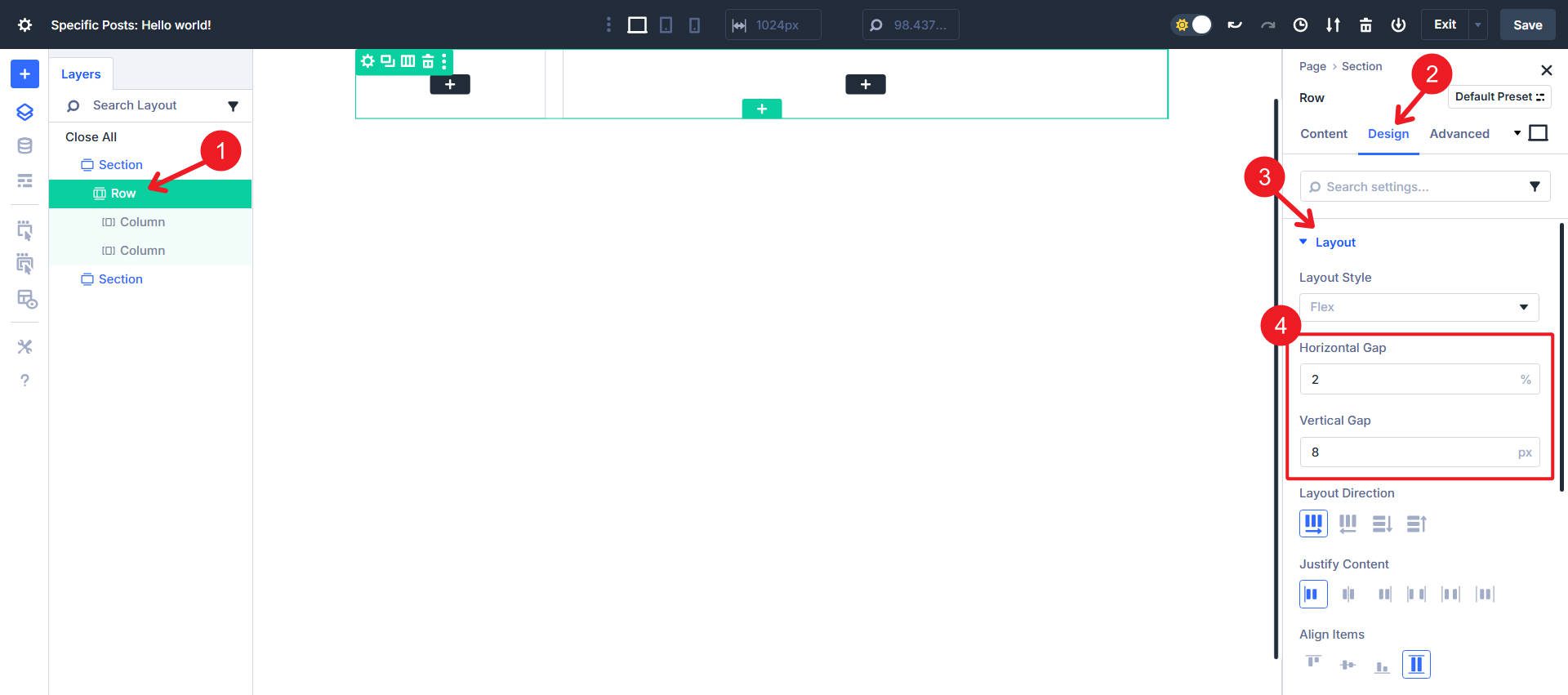 Parent Row Gets Horizontal Gap and Vertical Gap values