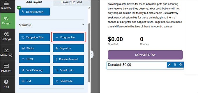 Add the progress bar field in the donation form in Charitable