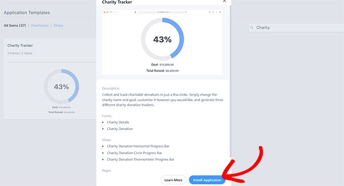 Click the Install Application button in Formidable Forms