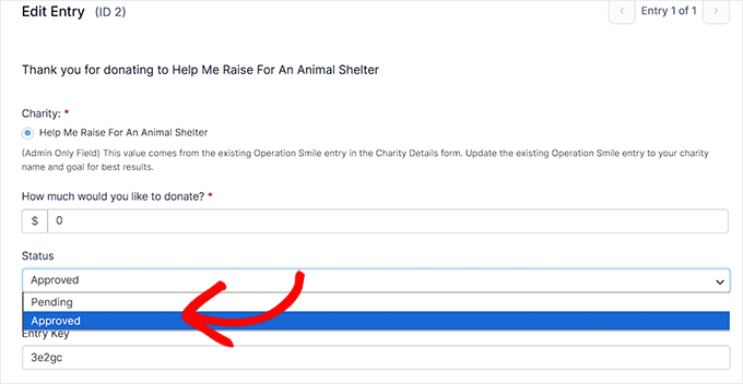 Configure entry status as approved in Formidable Forms