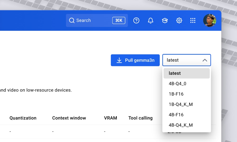 Docker Desktop model pull interface