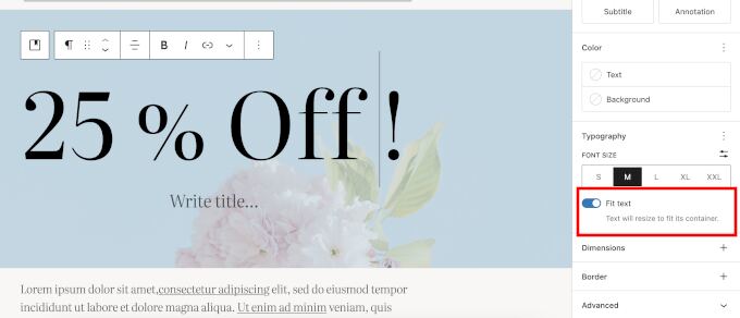 Fit Text typography option in block settings