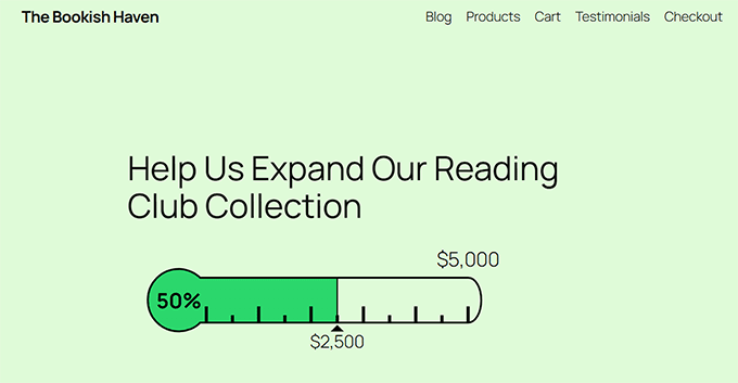 Fundraising thermometer preview in a block theme