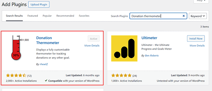 Install and activate the Donation Thermometer plugin