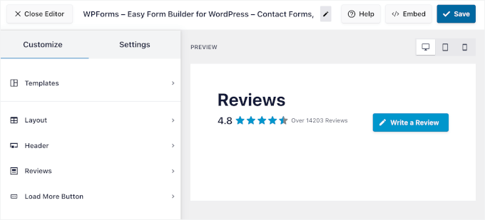 Reviews Feed Pro editor for WordPress org reviews
