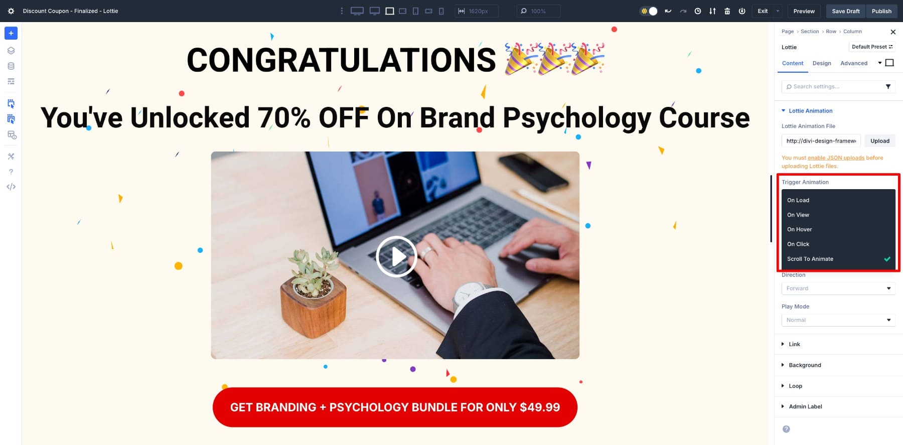 scroll to animate confetti