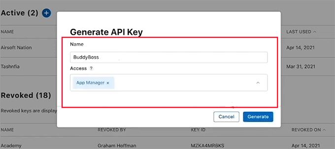 Configure name and access for API key in the Apple Developer Account