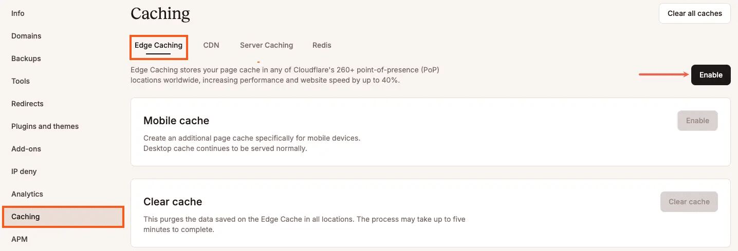 Edge caching in MyKinsta