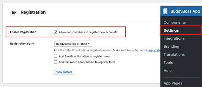 Enable registration in BuddyBoss app