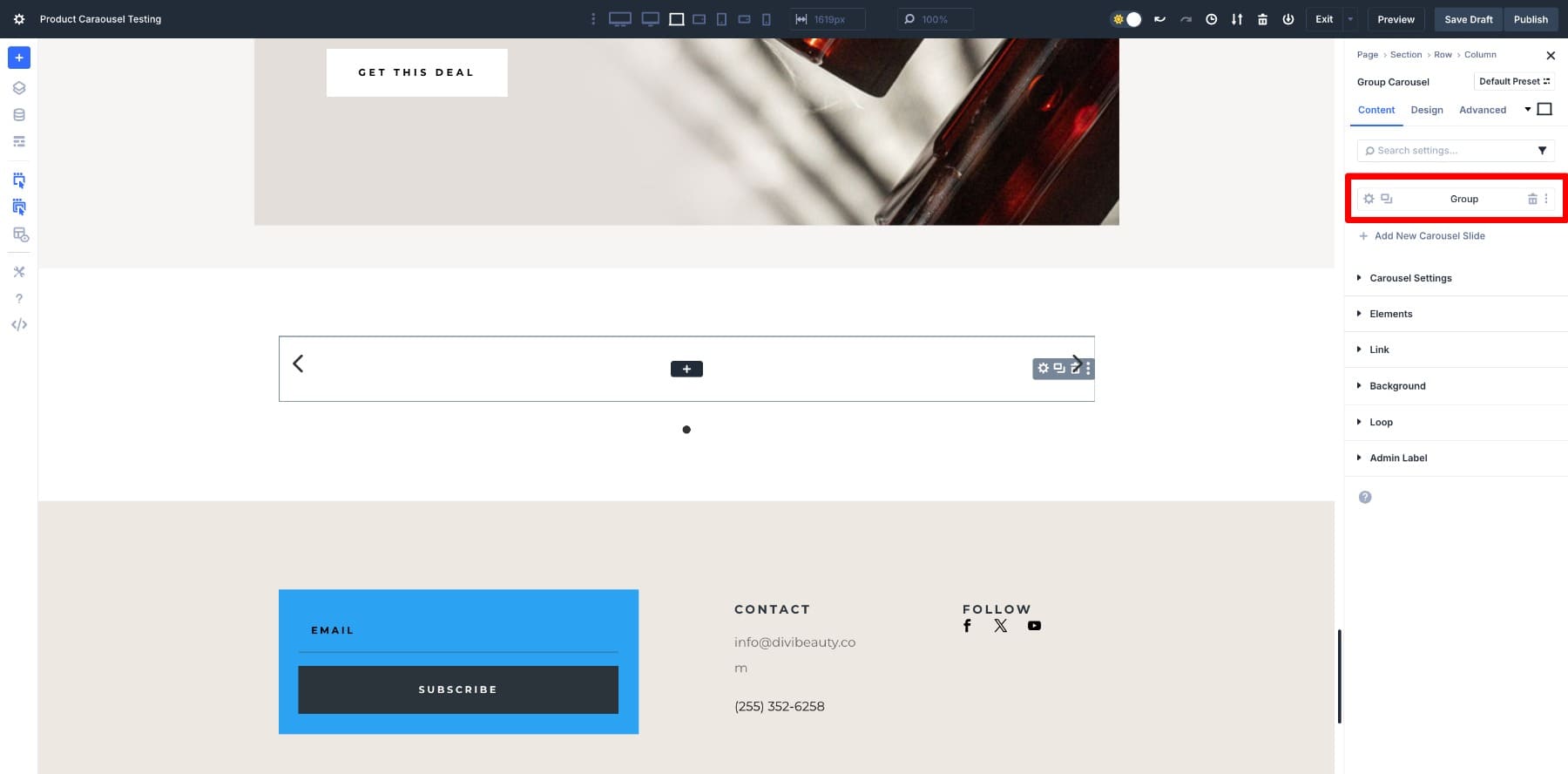 customize group to customize carousel's content
