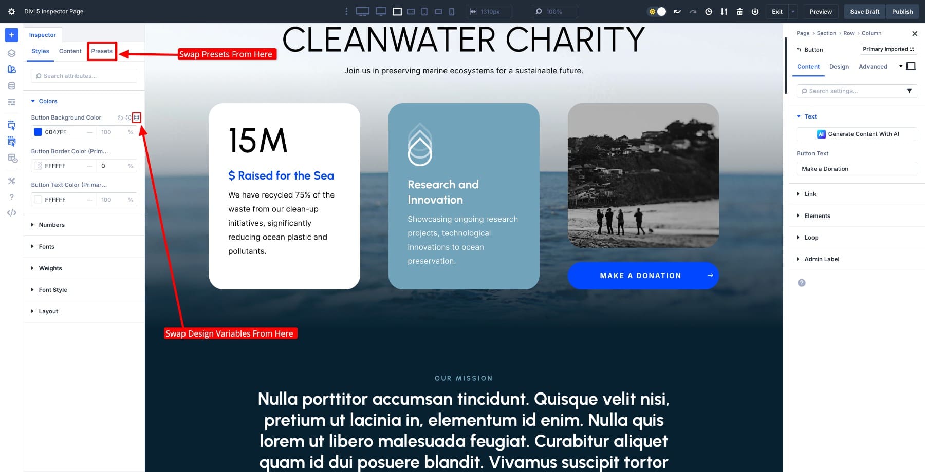 Inspector is a part of the divi design system