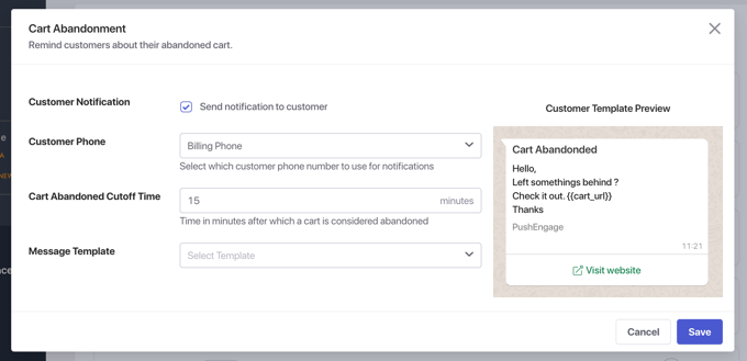 Configure the PushEngage WhatsApp Cart Abandonment Automation