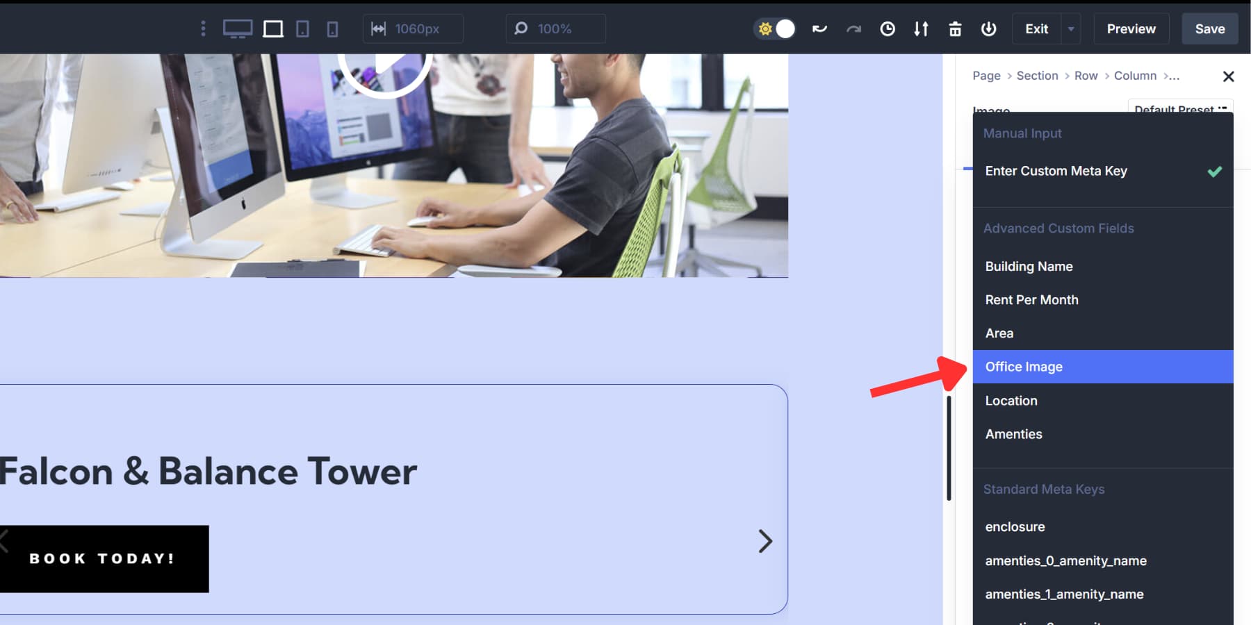 A screenshot of connecting to the image to dynamic ACF field in Divi 5 modules