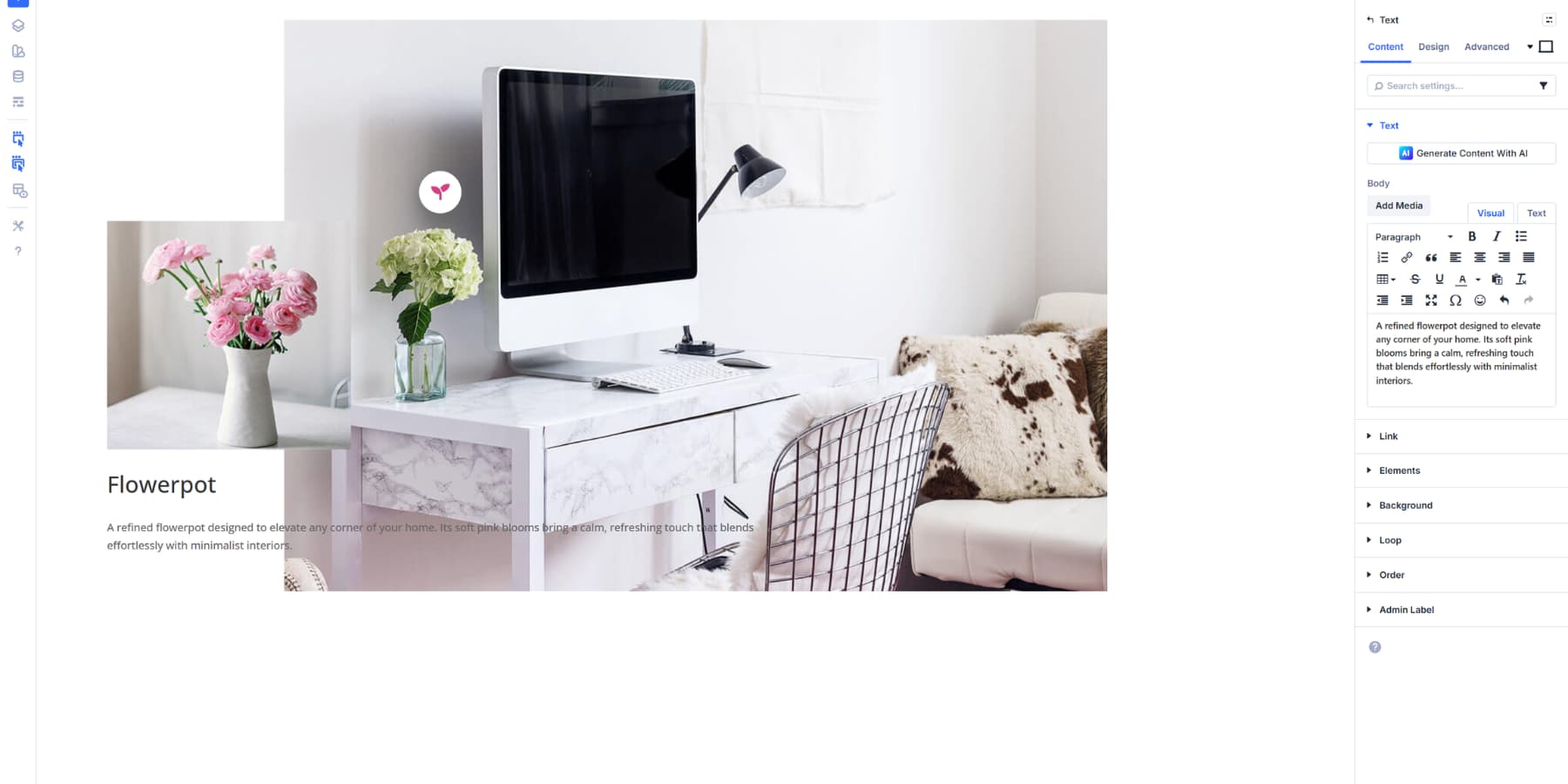 A screenshot of raw content added to the content group for hotspot marker in Divi 5