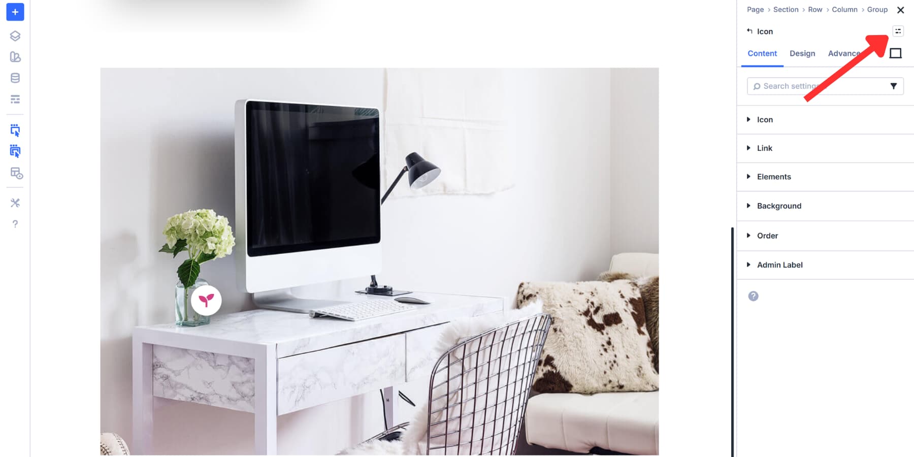 A screenshot of where to add the icon hotspot marker's element preset in Divi 5