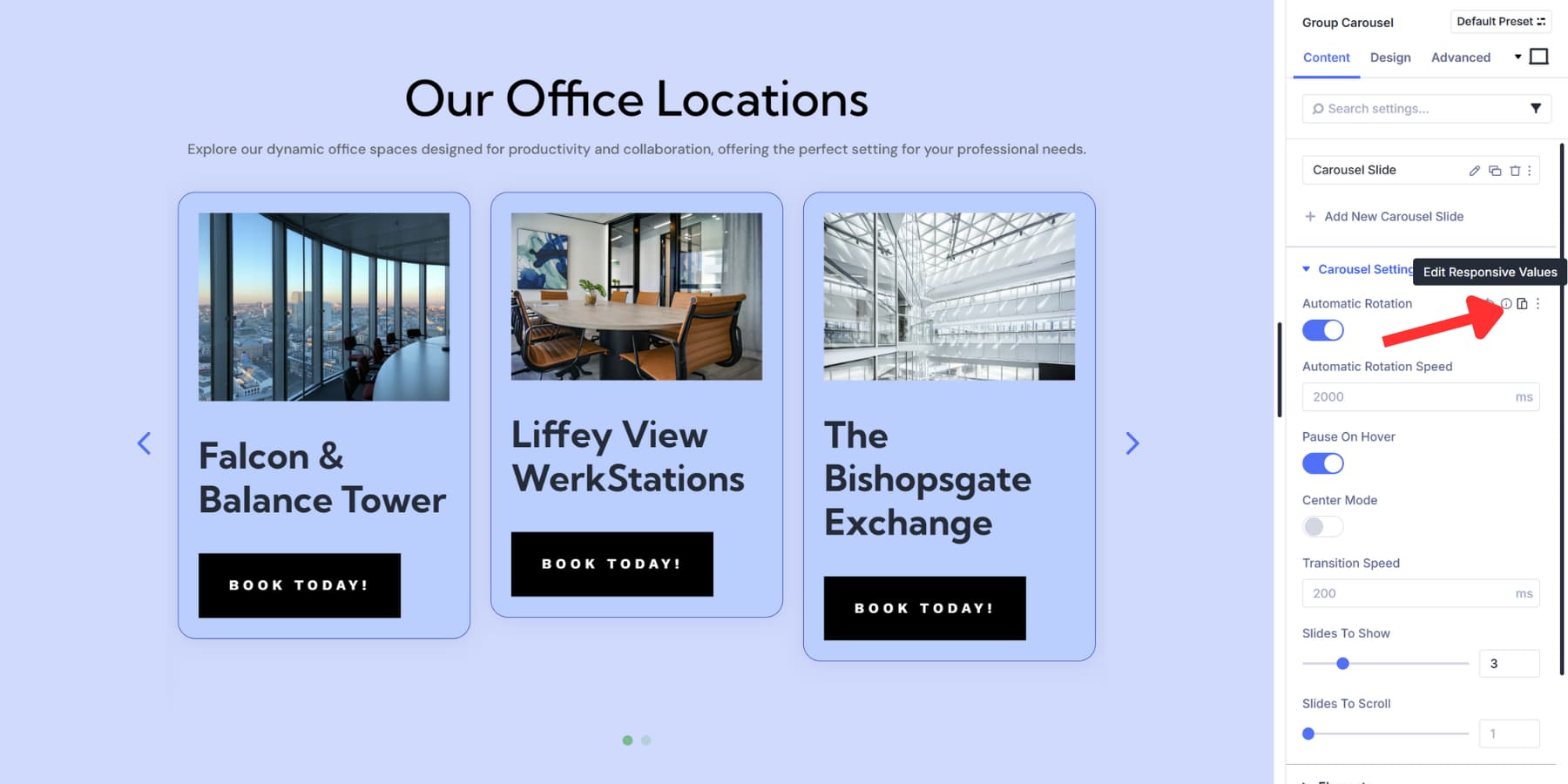 A screenshot of where to find the responsive editor option Divi 5