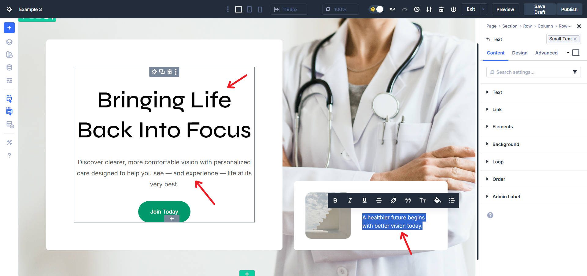 Change out wording on the heading and text modules