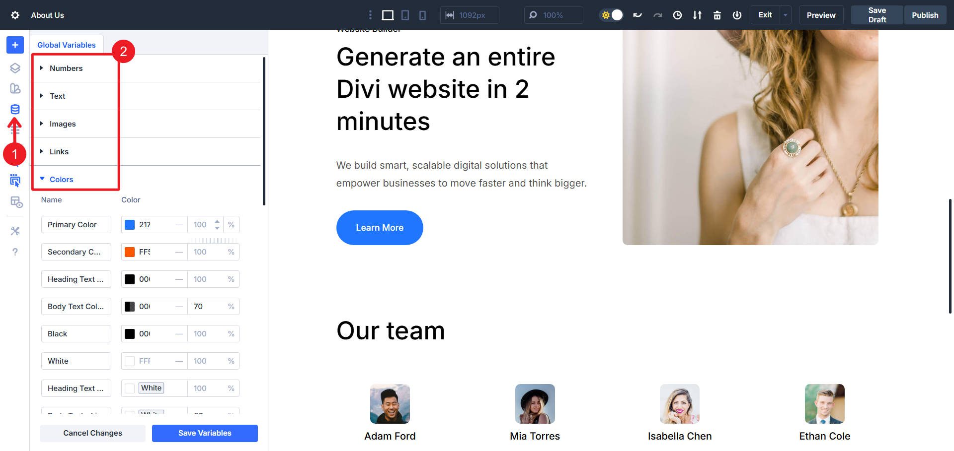 Design Variable Manager from Left Sidebar