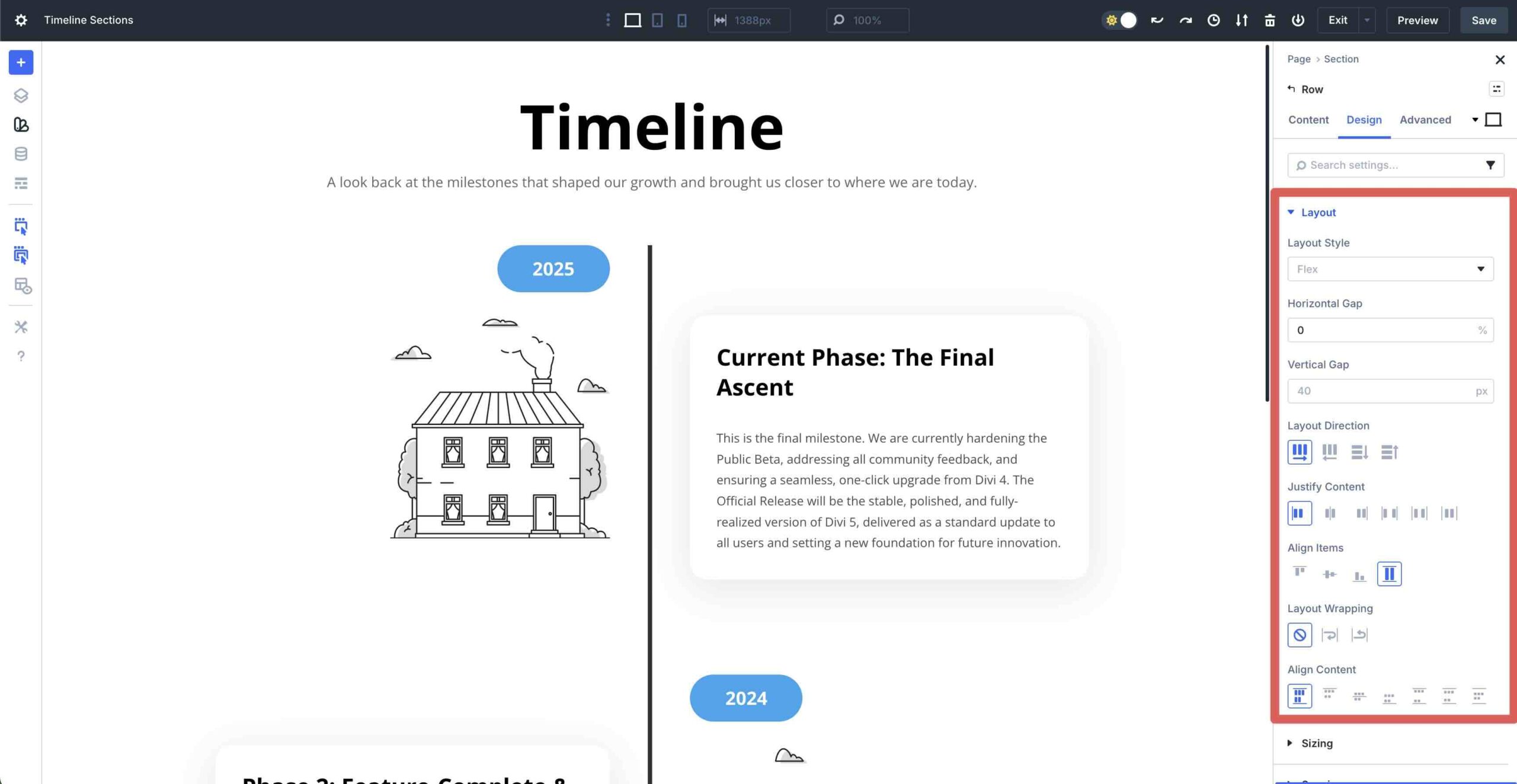 Divi 5 layout settings