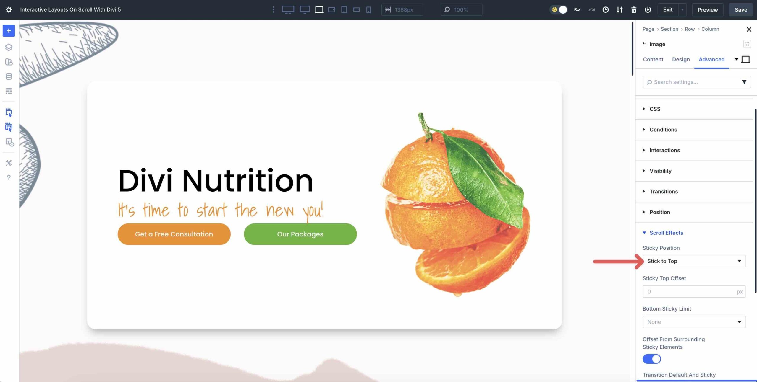 Divi 5 sticky options