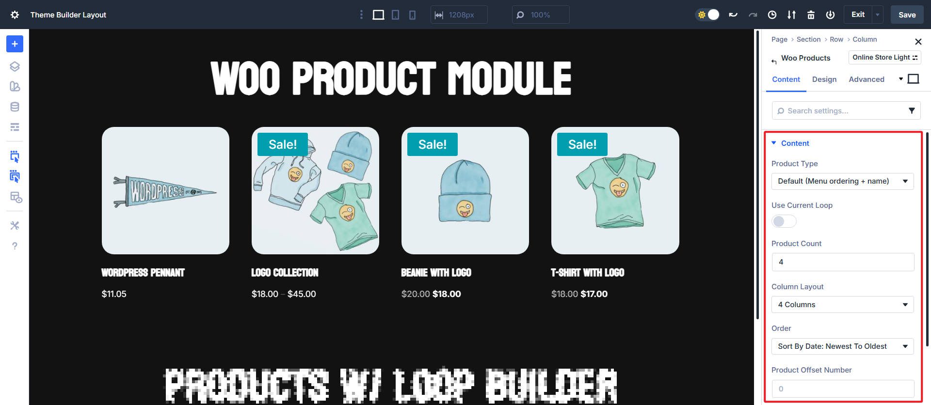 Products Module Content Tab Filters
