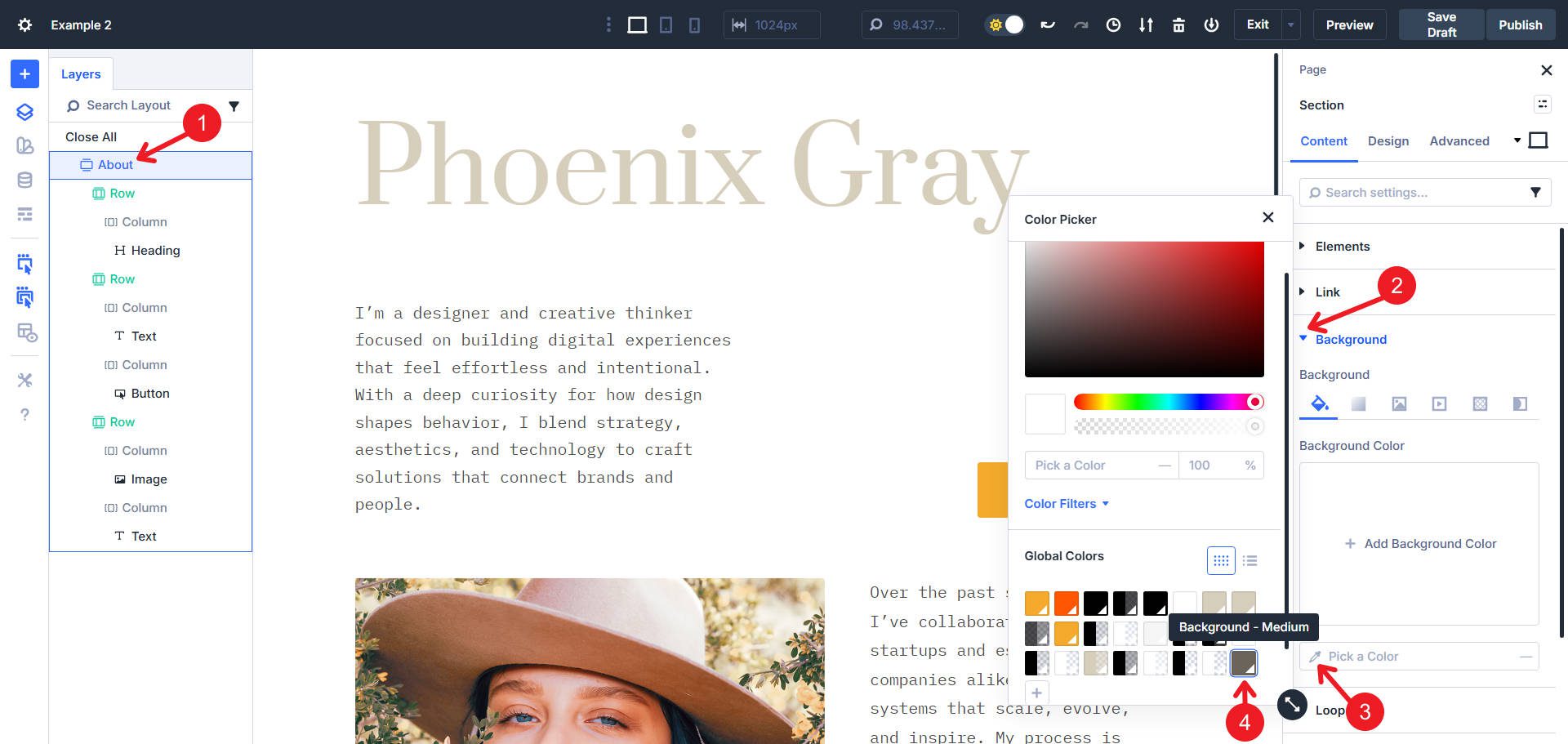 Set section background color to bg medium