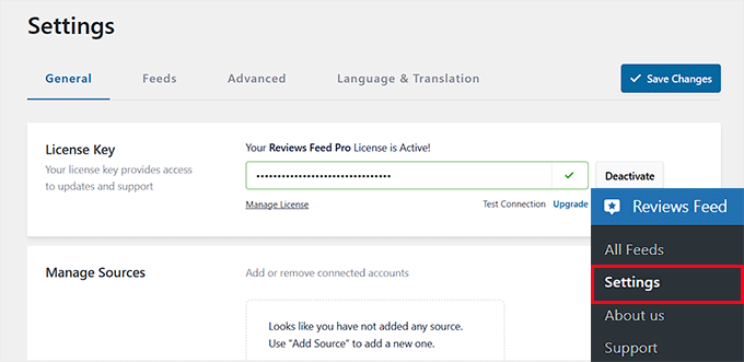 Add license key for your reviews feed plugin