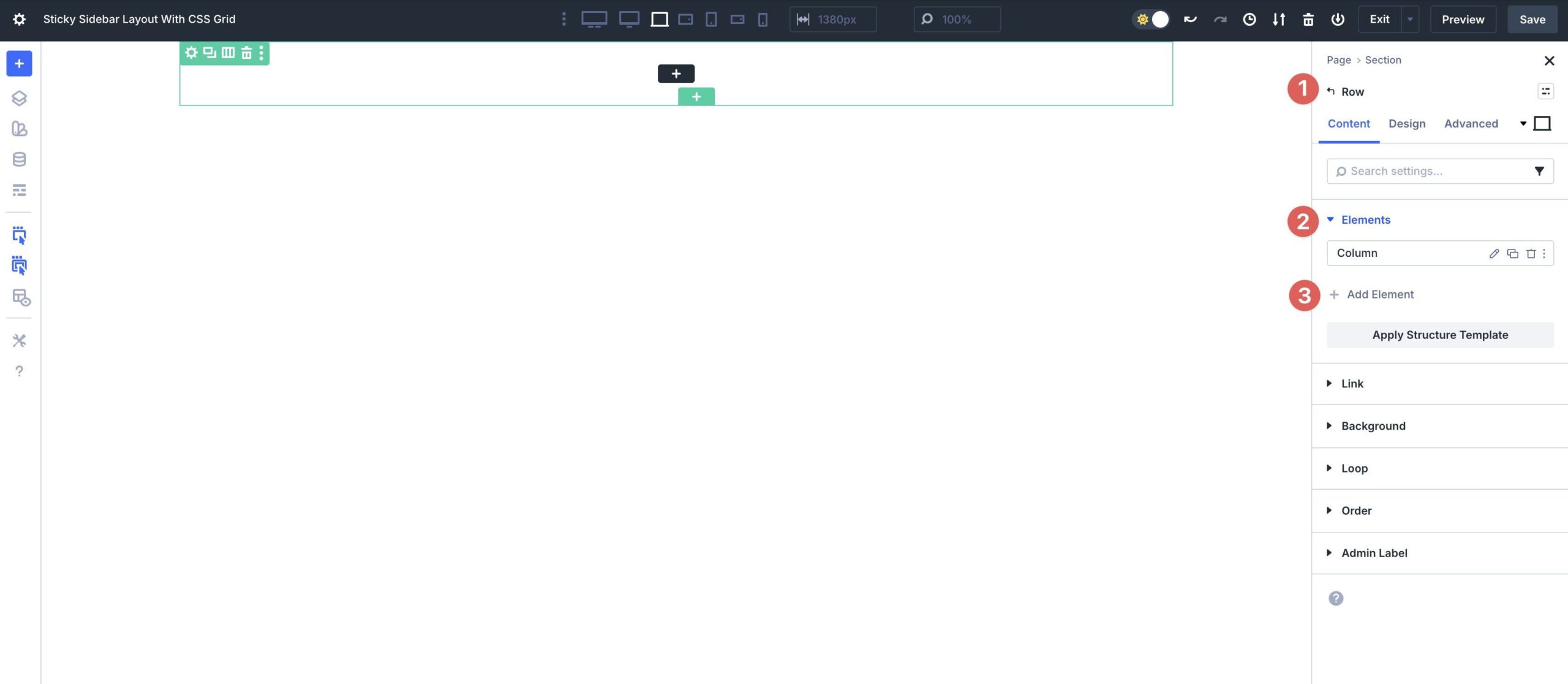 add a new column in the Elements Menu of a Row in Divi 5