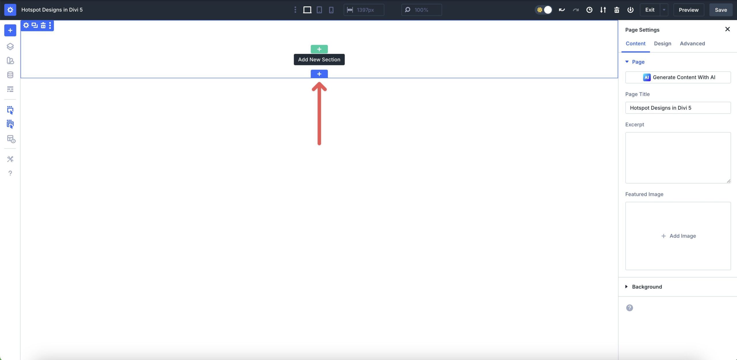 add a section in Divi 5