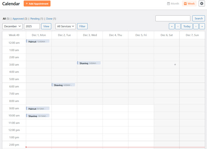 bookings calendar