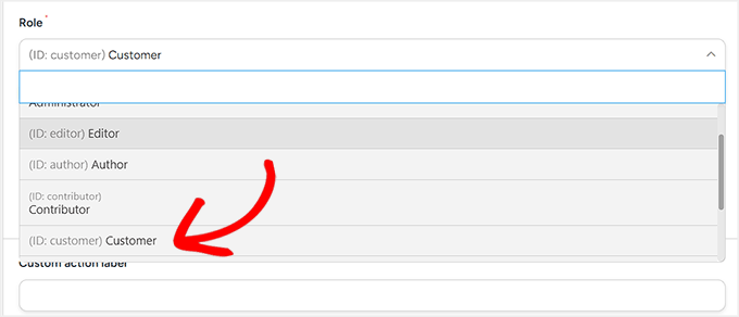Choose customer as the user role in Uncanny Automator