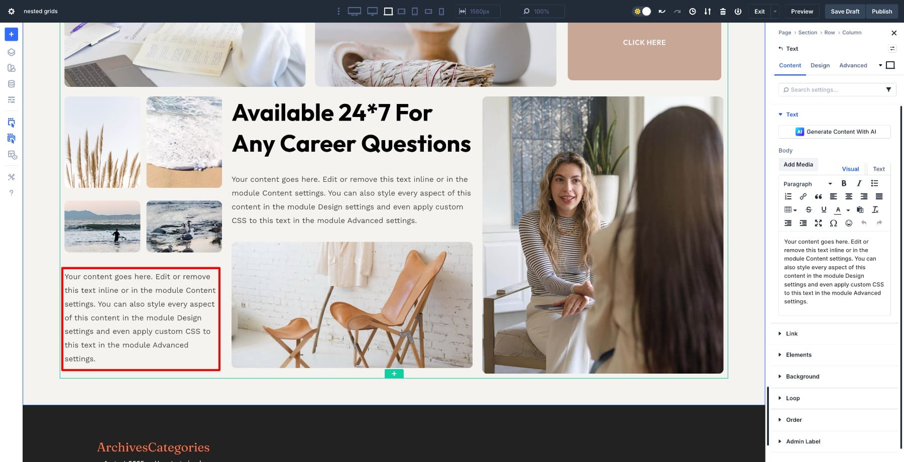 column add text module