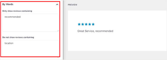 Filter Google reviews by keywords in Smash Balloon