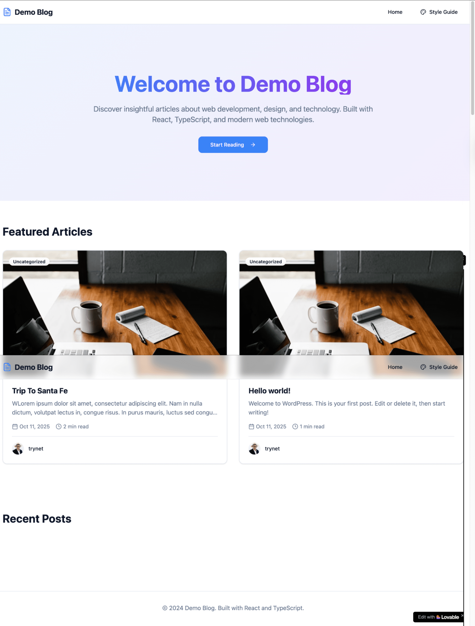 Example of a headless WordPress blog powered by Lovable’s front-end framework.